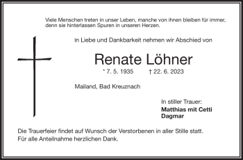 Traueranzeige von Renate Löhner von Frankenpost