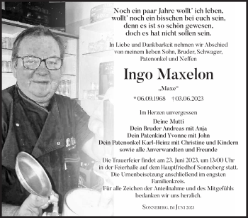 Traueranzeige von Ingo Maxelon von Südthüringer Presse