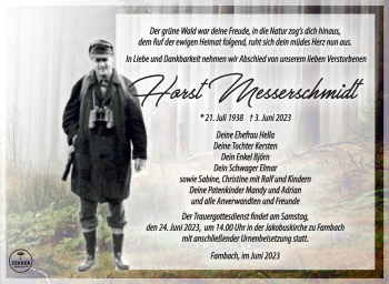 Traueranzeige von Horst Messerschmidt von Südthüringer Presse
