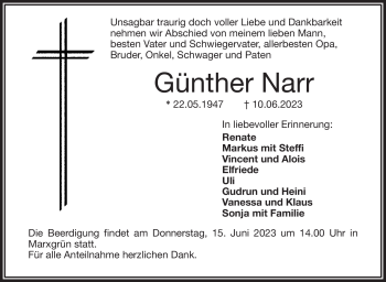 Traueranzeige von Günther Narr von Frankenpost