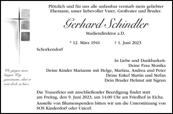 Traueranzeige von Gerhard Schindler von Neue Presse Coburg