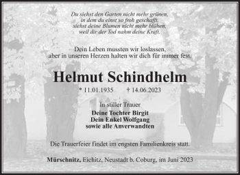 Traueranzeige von Helmut Schindhelm von Südthüringer Presse