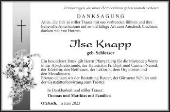 Traueranzeige von Ilse Knapp von Südthüringer Presse