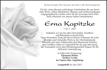 Traueranzeige von Erna Kapitzke von Südthüringer Presse