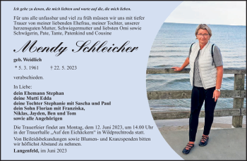 Traueranzeige von Mendy Schleicher von Südthüringer Presse
