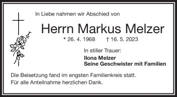 Traueranzeige von Markus Melzer von Frankenpost