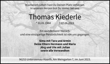 Traueranzeige von Thomas Kiederle von Neue Presse Coburg