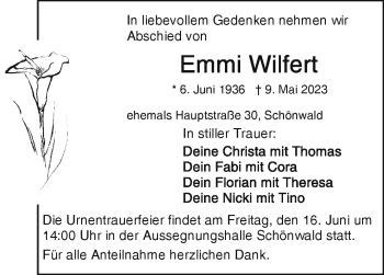 Traueranzeige von Emmi Wilfert von Frankenpost