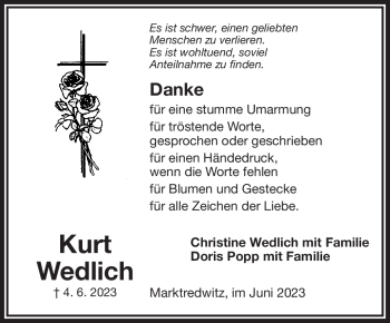 Traueranzeige von Kurt Wedlich von Frankenpost