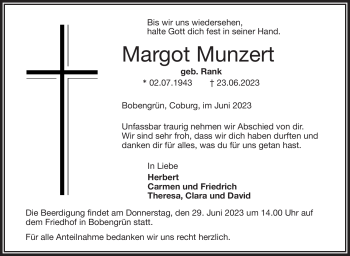Traueranzeige von Margot Munzert von Frankenpost