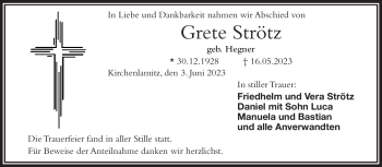 Traueranzeige von Grete Strötz von Frankenpost