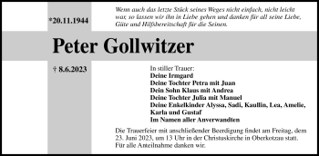 Traueranzeige von Peter Gollwitzer von Frankenpost