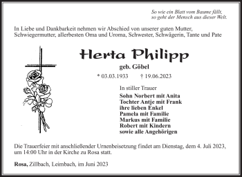 Traueranzeige von Herta Philipp von Südthüringer Presse