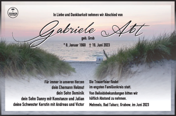 Traueranzeige von Gabriele Abt von Südthüringer Presse