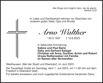 Traueranzeige von Arno Walter von Neue Presse Coburg