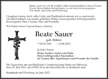 Traueranzeige von Beate Sauer von Südthüringer Presse