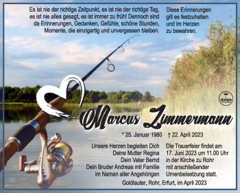 Traueranzeige von Marcus Zimmermann von Südthüringer Presse