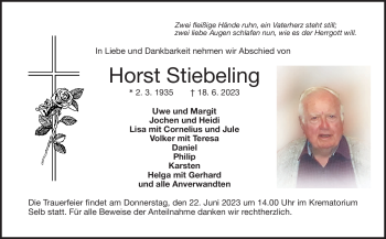 Traueranzeige von Horst Stiebeling von Frankenpost