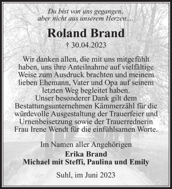 Traueranzeige von Roland Brand von Südthüringer Presse