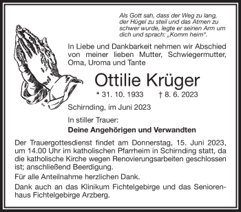 Traueranzeige von Ottilie Krüger von Frankenpost