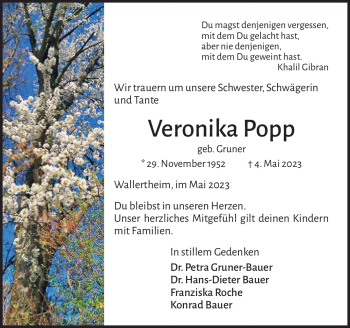 Traueranzeige von Veronika Popp von Frankenpost