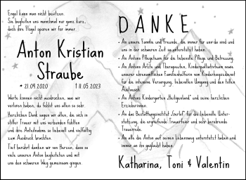 Traueranzeige von Anton Kristian Straube von Südthüringer Presse