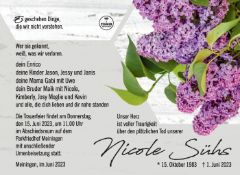 Traueranzeige von Nicole Sühs von Südthüringer Presse