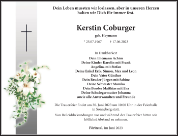 Traueranzeige von Kerstin Coburger von Südthüringer Presse