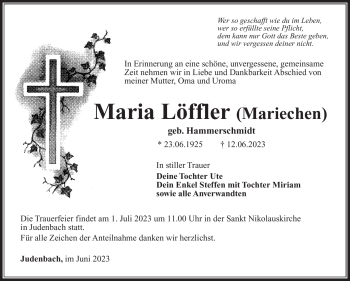 Traueranzeige von Maria Löffler von Südthüringer Presse