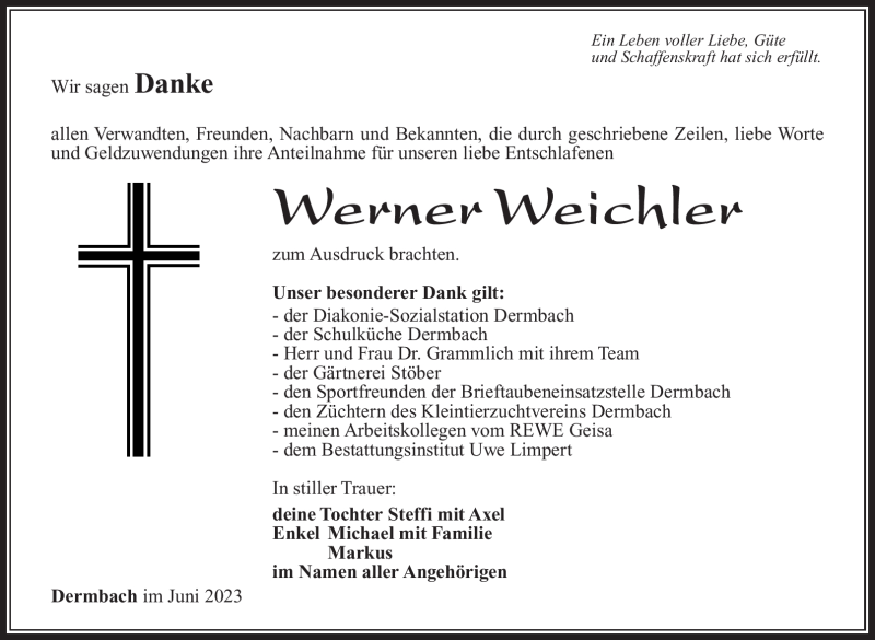  Traueranzeige für Werner Weichler vom 17.06.2023 aus Südthüringer Presse