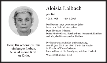 Traueranzeige von Aloisia Laibach von Südthüringer Presse