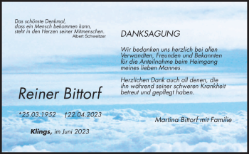 Traueranzeige von Rainer Bittorf von Südthüringer Presse
