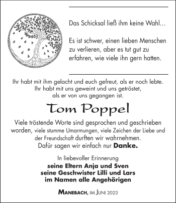 Traueranzeige von Tom Poppel von Südthüringer Presse