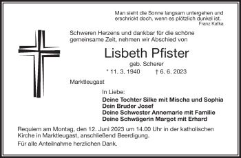 Traueranzeige von Lisbeth Pfister von Frankenpost
