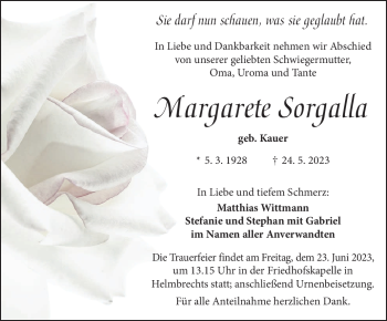 Traueranzeige von Margarete Sorgall von Frankenpost