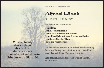 Traueranzeige von Alfred Lösch von Südthüringer Presse