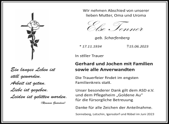 Traueranzeige von Else Tenner von Südthüringer Presse
