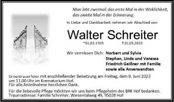 Traueranzeige von Walter Schreiter von Frankenpost