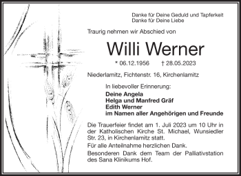 Traueranzeige von Willi Werner von Frankenpost