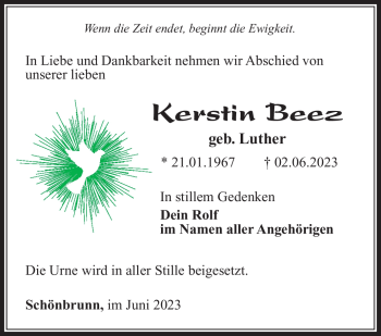 Traueranzeige von Kerstin Beez von Südthüringer Presse