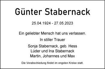 Traueranzeige von Günter Stabernack von Südthüringer Presse