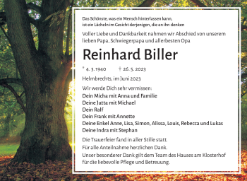Traueranzeige von Reinhard Biller von Frankenpost