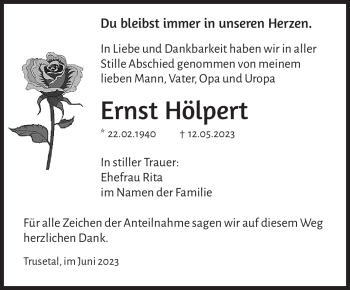 Traueranzeige von Ernst Hölpert von Südthüringer Presse
