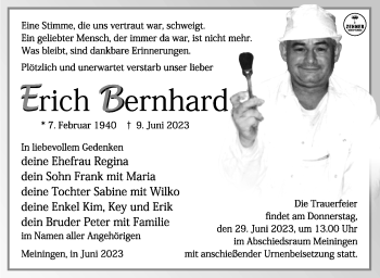 Traueranzeige von Erich Bernhard von Südthüringer Presse