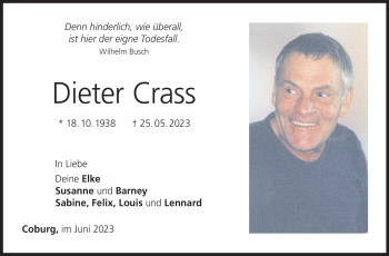 Traueranzeige von Dieter Crass von Neue Presse Coburg