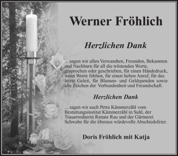 Traueranzeige von Werner Fröhlich von Südthüringer Presse