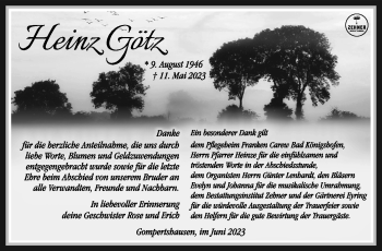 Traueranzeige von Heinz Götz von Südthüringer Presse