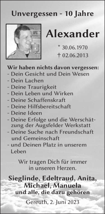 Traueranzeige von Alexander Steppert von Neue Presse Coburg