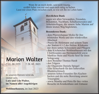 Traueranzeige von Marion Walter von Südthüringer Presse