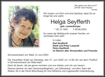 Traueranzeige von Helga Seyfferth von Frankenpost